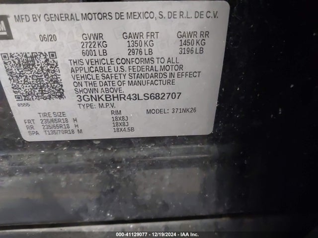 3GNKBHR43LS682707 Chevrolet Blazer Awd 2lt