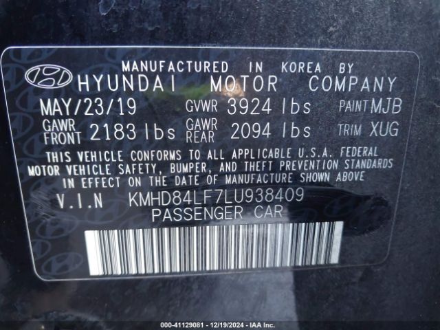 KMHD84LF7LU938409 Hyundai ELANTRA SEL
