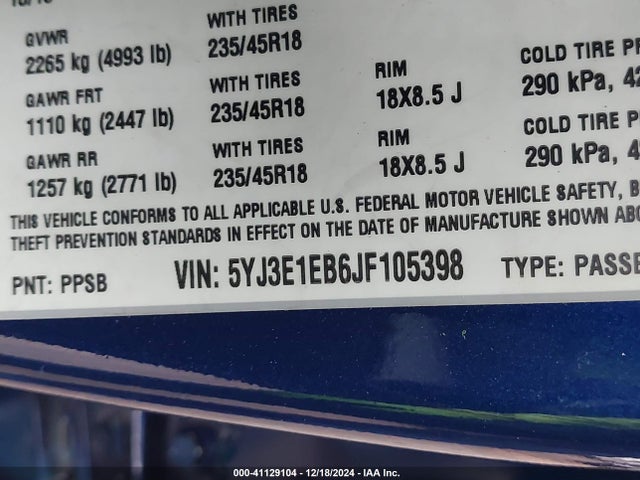 2018 TESLA MODEL 3 5YJ3E1EB6JF105398 Photo 8