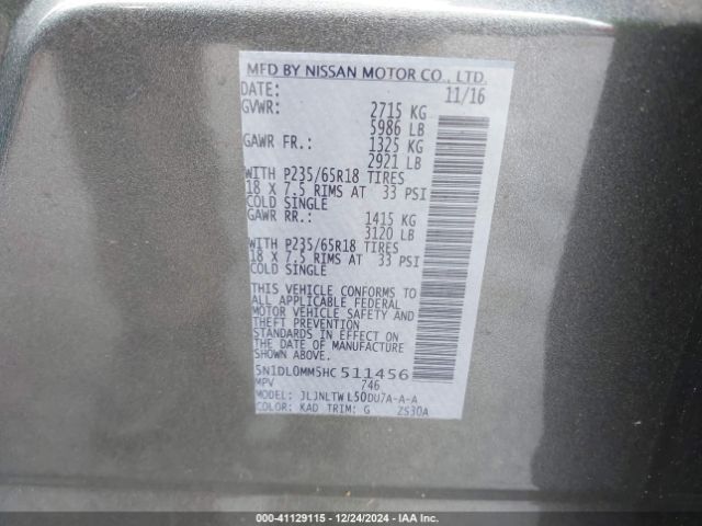 5N1DL0MM5HC511456 Infiniti QX60