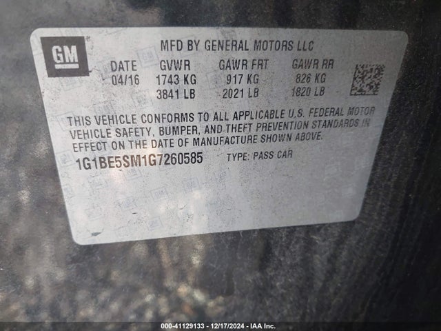 Chevrolet Cruze Lt Auto 2016 1G1BE5SM1G7260585 Image 9