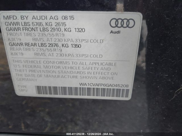 WA1CVAFP6GA045208 Audi Q5 3.0 Tdi Premium Plus