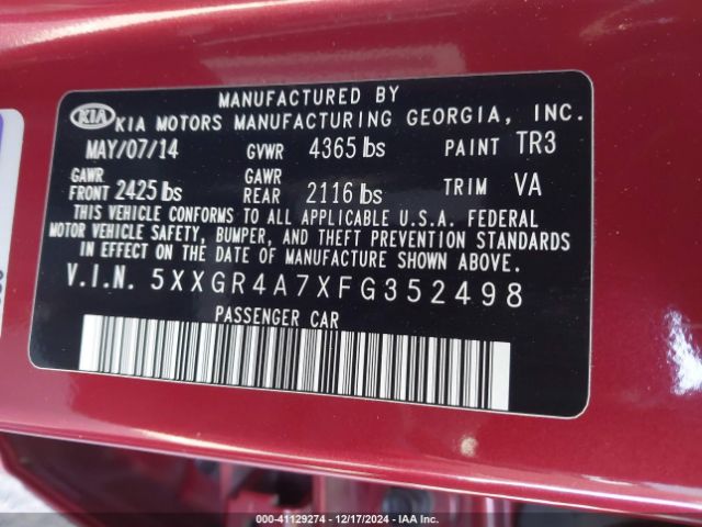 5XXGR4A7XFG352498 KIA OPTIMA SX