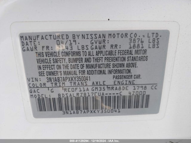Nissan SENTRA SR 2019 3N1AB7APXKY350041 Image 9