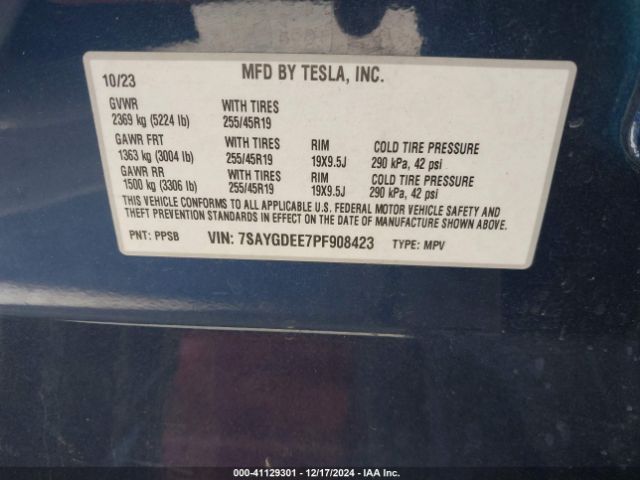 7SAYGDEE7PF908423 Tesla Model Y Awd/long Range Dual Motor All-wheel Drive