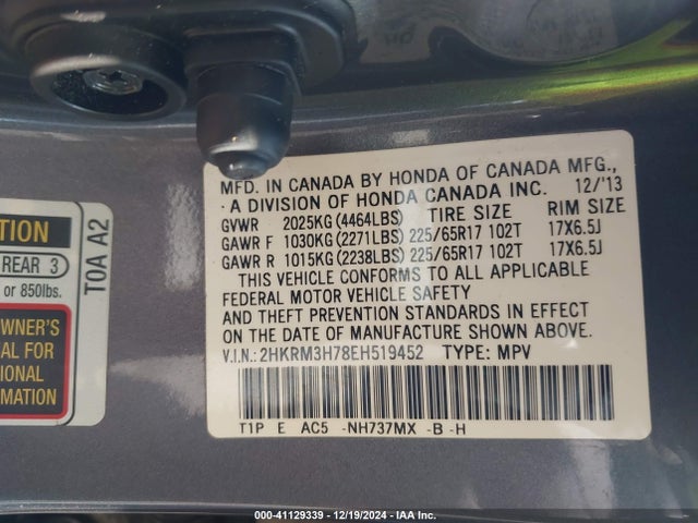 Honda Cr-v Ex-l 2014 2HKRM3H78EH519452 Image 9