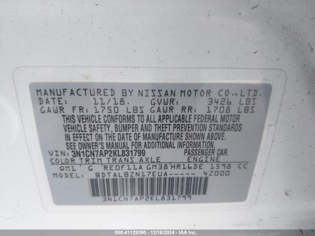Nissan Versa 1.6 Sv 2019 3N1CN7AP2KL831799 Image 9