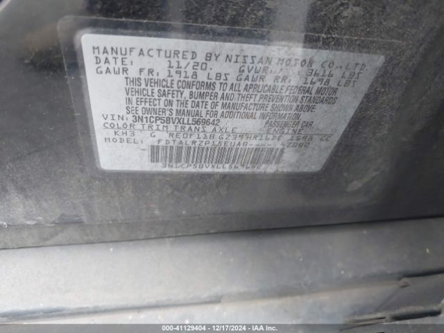 3N1CP5BVXLL569642 Nissan Kicks S Xtronic Cvt