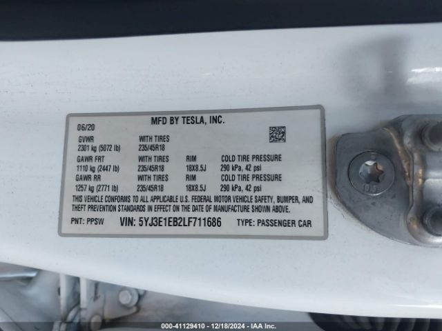 2020 TESLA MODEL 3 5YJ3E1EB2LF711686 Photo 8