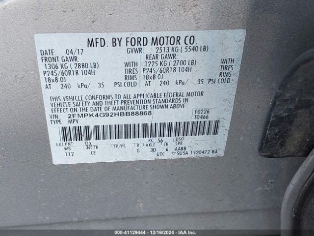 2FMPK4G92HBB88868 Ford EDGE SE