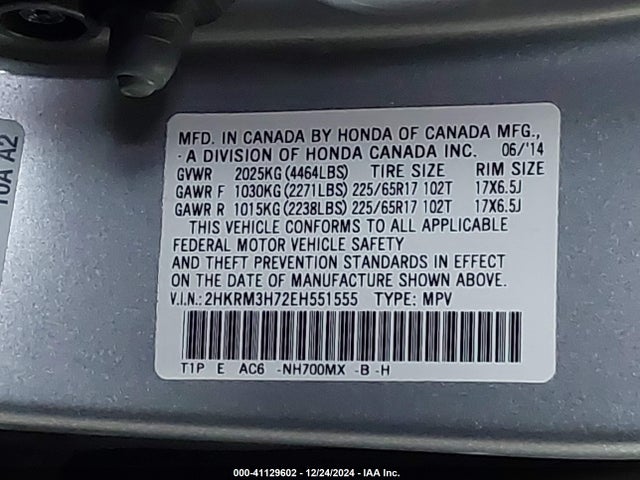 Honda Cr-v Ex-l 2014 2HKRM3H72EH551555 Image 9