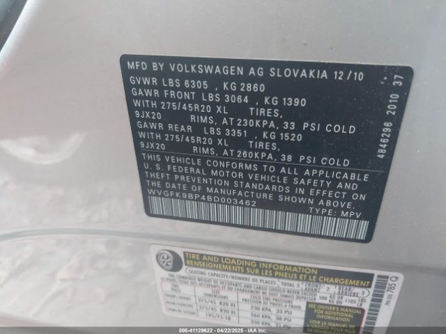 2011 VOLKSWAGEN TOUAREG WVGFK9BP4BD003462 Photo 8