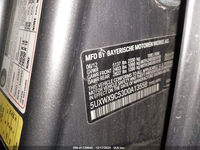 41129640 :رقم المزاد ، 5UXWX9C53D0A13558 vin ، 2013 Bmw X3 Xdrive28i مزاد بيع