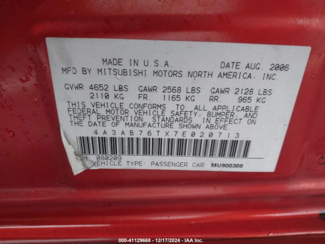 2007 MITSUBISHI GALANT 4A3AB76TX7E020713 Photo 8