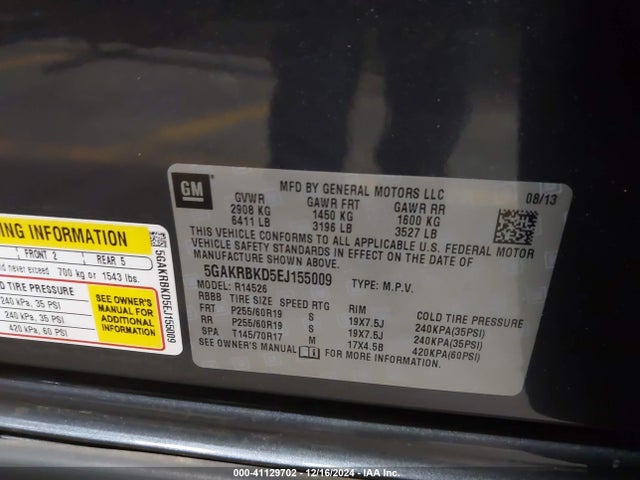 Buick Enclave Leather 2014 5GAKRBKD5EJ155009 Image 9
