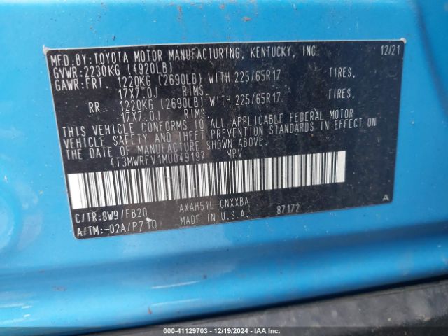 4T3MWRFV1MU049197 Toyota Rav4 Hybrid Le