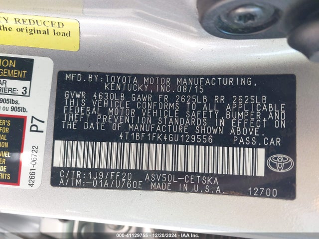 Toyota CAMRY SE 2016 4T1BF1FK4GU129556 Image 9