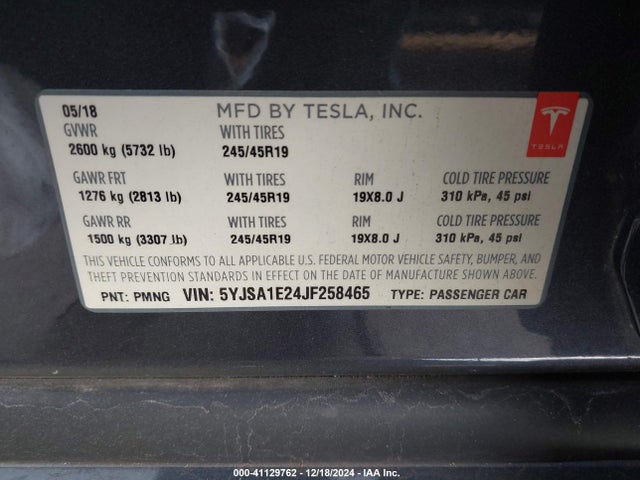 2018 TESLA MODEL S 5YJSA1E24JF258465 Photo 8