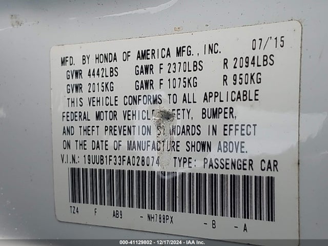Acura TLX 2015 19UUB1F33FA028074 Image 9