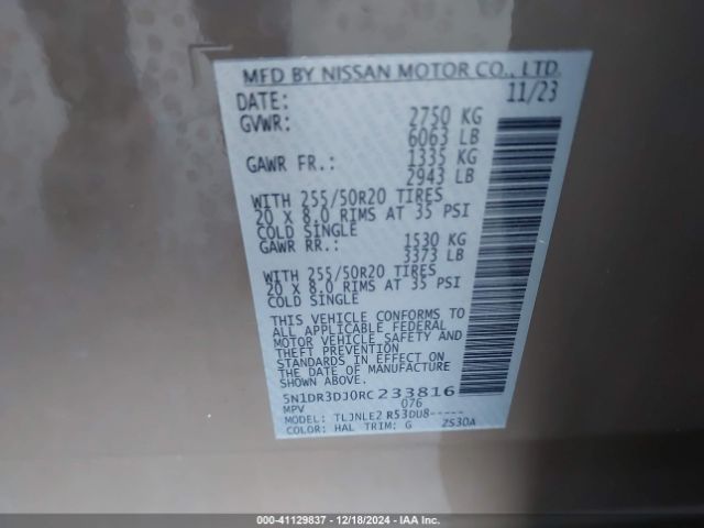 5N1DR3DJ0RC233816 Nissan Pathfinder Platinum 4wd