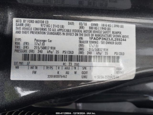 1FADP3N23JL289244 Ford Focus Titanium