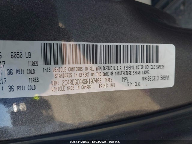 2C4RDGCGXGR107408 Dodge Grand Caravan Sxt