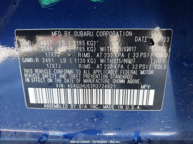4S4GUHU63R3724921 Subaru Crosstrek Wilderness