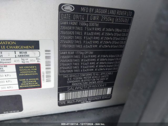 SALWR2TF2FA600641 Land Rover Range Rover Sport 5.0l V8 Supercharged