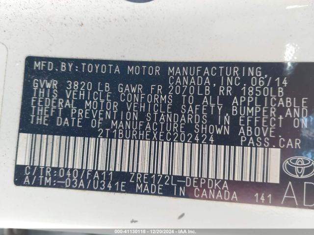 2T1BURHEXEC202424 Toyota COROLLA L