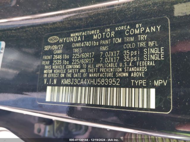 KM8J3CA4XHU583952 Hyundai TUCSON SE