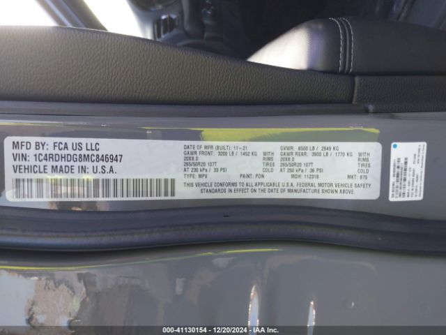 1C4RDHDG8MC846947 Dodge Durango Gt Plus Rwd