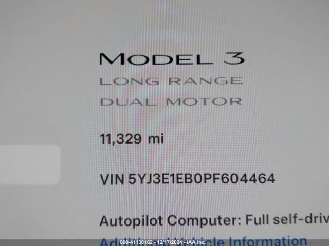 5YJ3E1EB0PF604464 Tesla Model 3 Long Range Dual Motor All-wheel Drive
