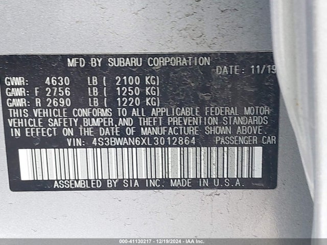 4S3BWAN6XL3012864 Subaru Legacy Limited