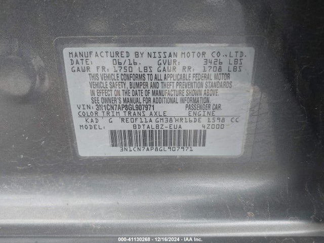 Nissan Versa 1.6 Sv 2016 3N1CN7AP8GL907971 Image 9