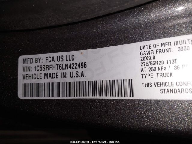 1C6SRFHT6LN422496 RAM 1500 Limited  4x4 5'7 Box