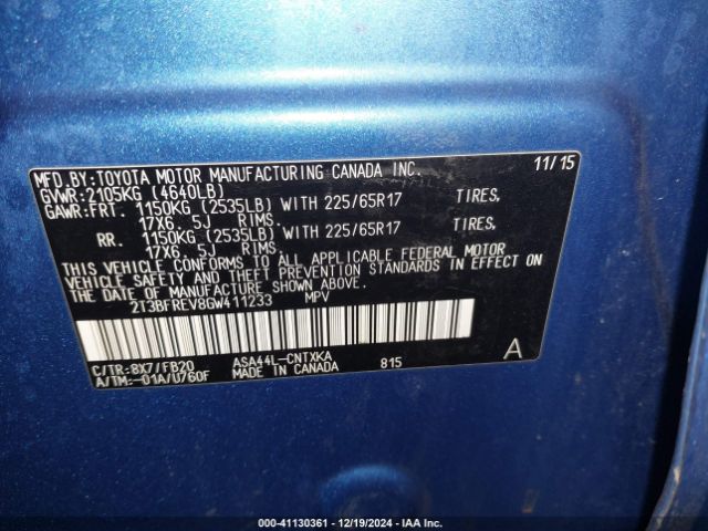 2T3BFREV8GW411233 Toyota RAV4 LE