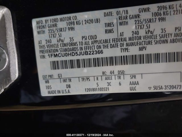 1FMCU0HD5JUB22366 Ford ESCAPE SEL