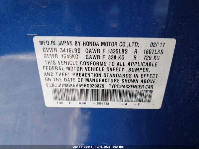 Honda FIT LX 2017 JHMGK5H59HS020879 Image 9