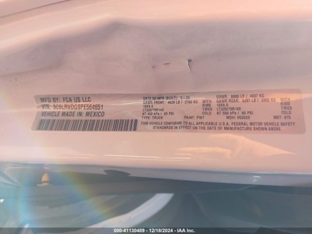 3C6LRVDG9PE564651 RAM Promaster 2500 High Roof 159 Wb
