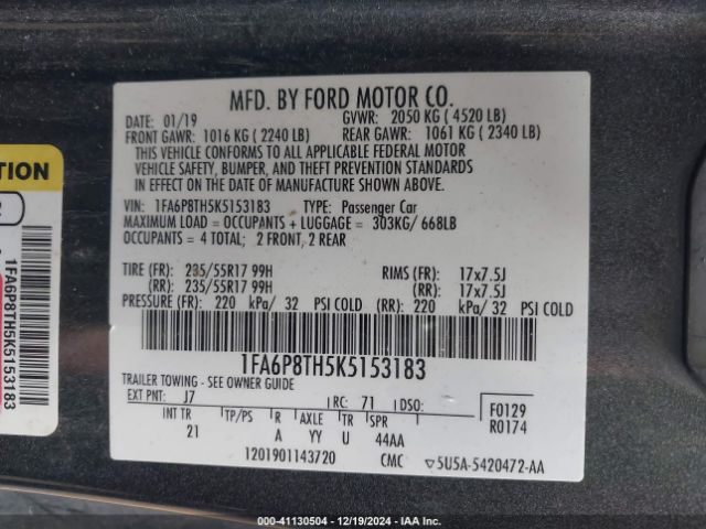 1FA6P8TH5K5153183 Ford Mustang Ecoboost