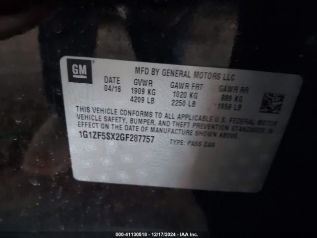 1G1ZF5SX2GF287757 Chevrolet MALIBU 2LT