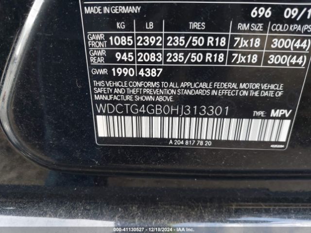 WDCTG4GB0HJ313301 Mercedes-Benz Gla 250 4matic