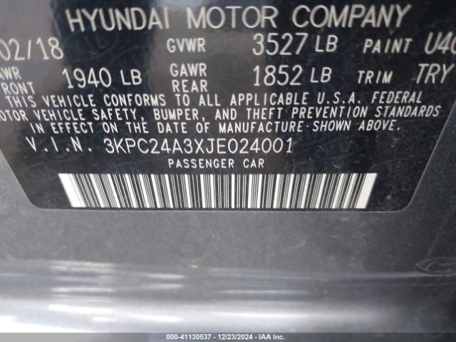 3KPC24A3XJE024001 Hyundai ACCENT SE