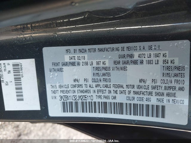 3MZBN1V32JM205110 Mazda Mazda3 Touring