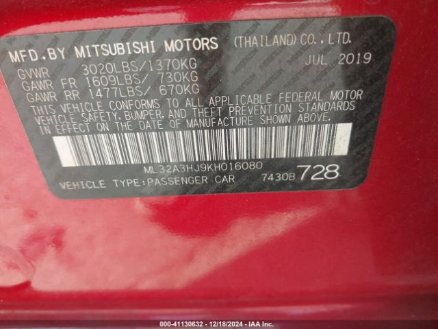 ML32A3HJ9KH016080 Mitsubishi Mirage Rf