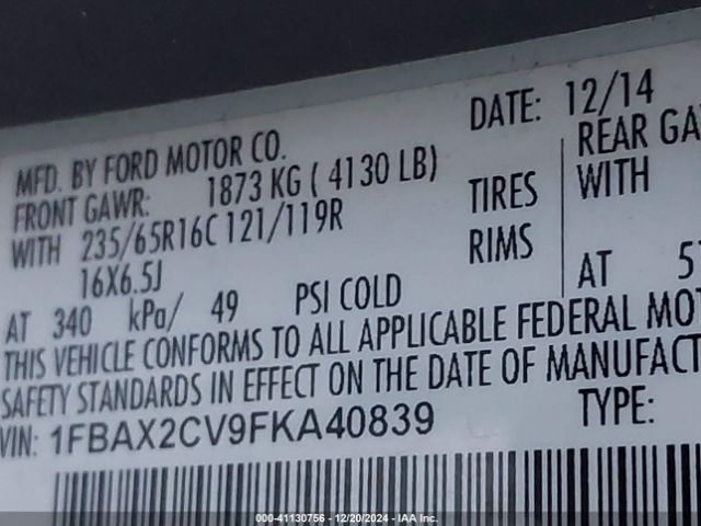 1FBAX2CV9FKA40839 Ford Transit-350 Xl