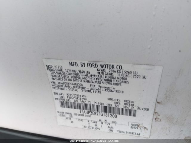 1FAHP2E82FG181200 Ford TAURUS SEL