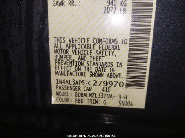 Nissan Altima 2.5 Sv 2015 1N4AL3AP5FC279970 Image 9