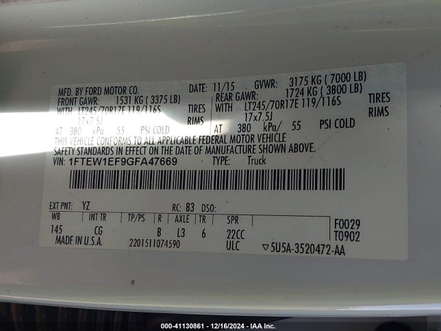 Ford F-150 Xl 2016 1FTEW1EF9GFA47669 Image 9
