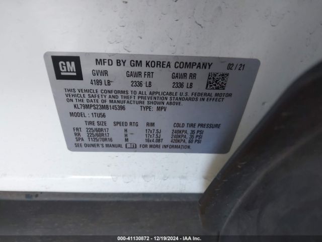 KL79MPS23MB145396 Chevrolet Trailblazer Fwd Lt